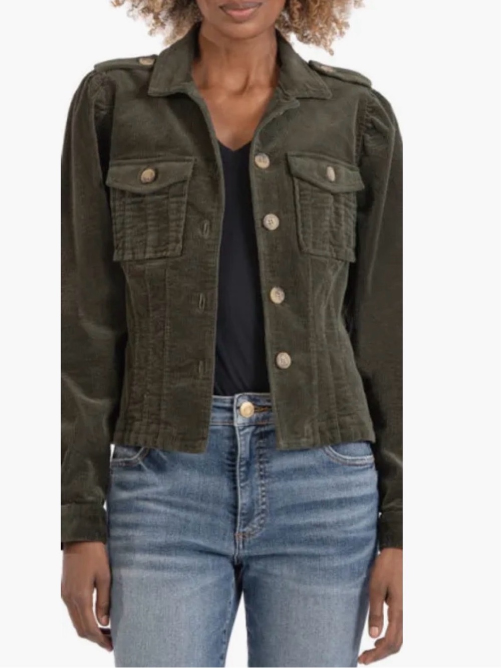 Kut from the Kloth Kyra Corduroy Trucker Jacket Olive Utility Size L NWOT
